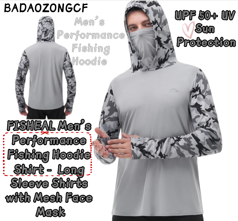 Fishing Mask Sun Protection - FISHEAL Men's Performance Fishing Hoodie Shirt