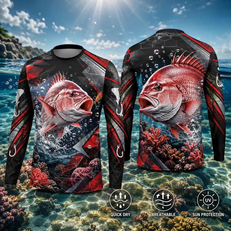 Fishing Shirt Uv Protection - 3D Print Casual Long Sleeve Red