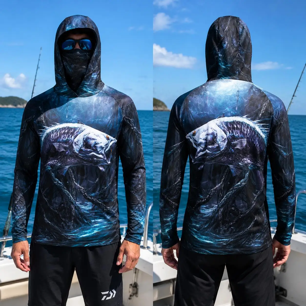 Mens Fishing Hooded Shirt UPF5 - Fishing Shirt Uv Protection 评论和价格