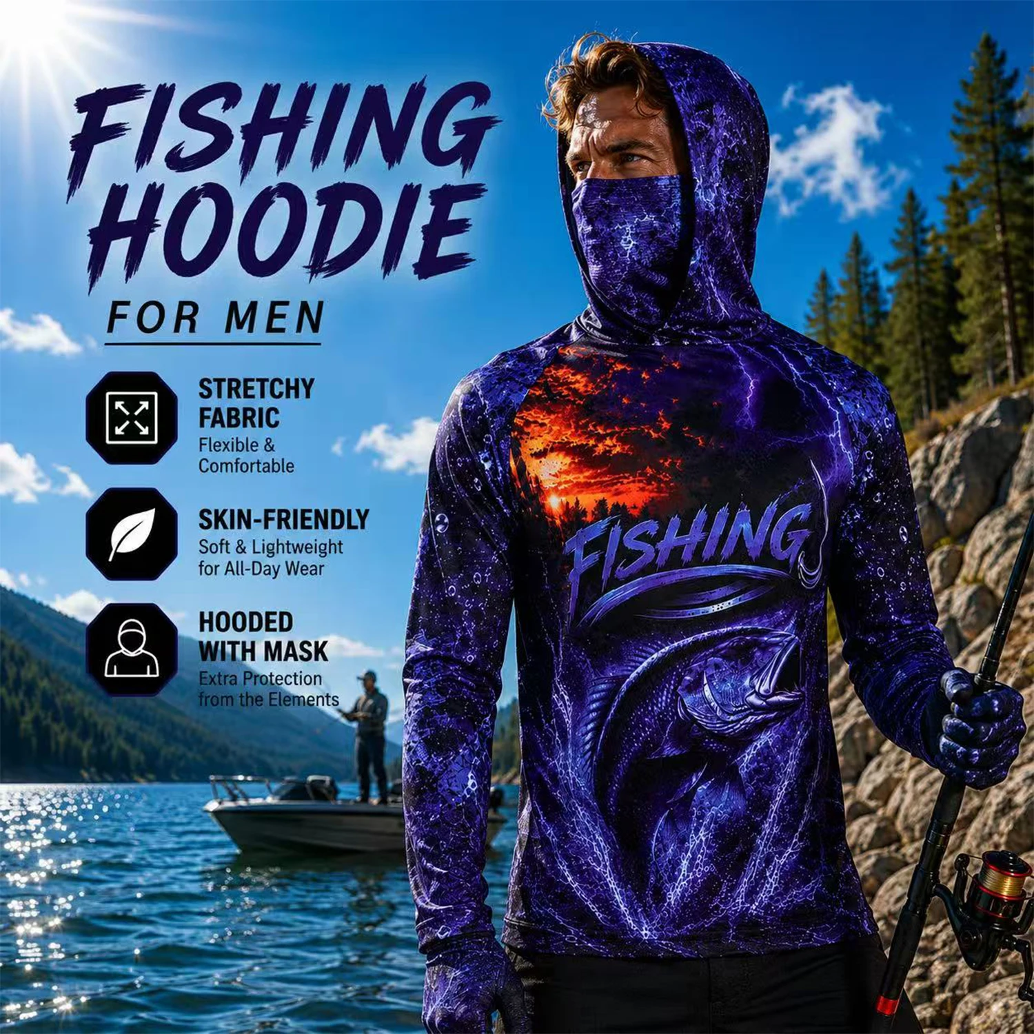 Men Purple Bass Fish 3D Print  - Fishing Shirt Uv Protection 评论和价格